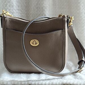 Coach Chaise CC390 Dark Stone Polished Pebbled Leather Crossbody MSRP $225